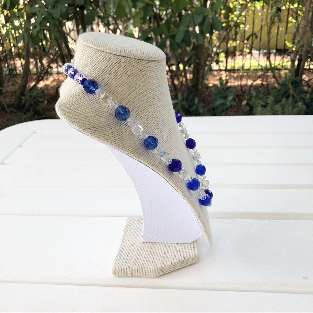 NWT Czech Crystal Beaded Necklace Blue 925 Clasp - Picture 4 of 5